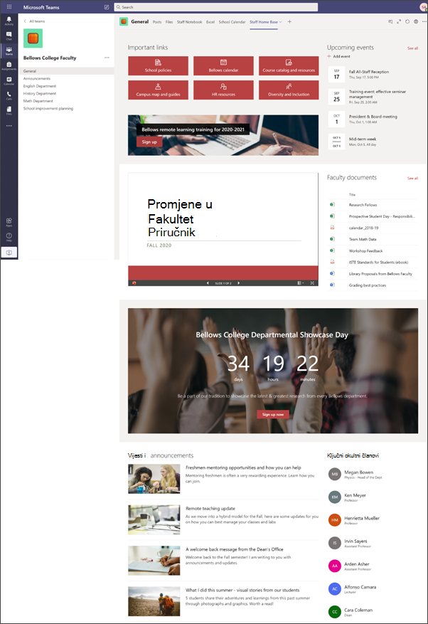 Primjer web-mjesta timskog osoblja za više obrazovanje