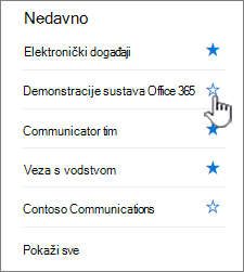 Kliknite šuplji početak pokraj web-mjesta da biste ga pratili.