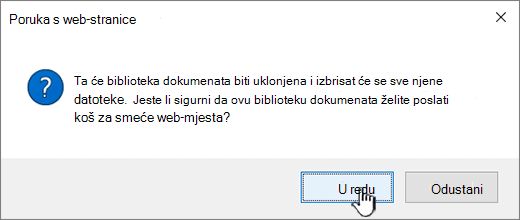 Confirmation dialog box when deleting a library