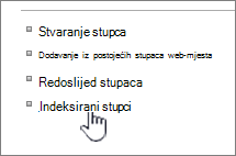 Veza na indeksirane stupce na stranici s postavkama popisa ili biblioteke