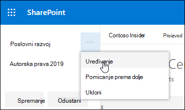 Uredite postojeću vezu ili oznaku u podnožju na web-mjestu komunikacije sustava SharePoint.