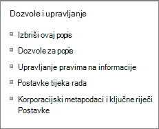 Veze na dozvole popisa i postavke upravljanja