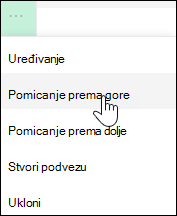 Premještanje veze gore ili dolje na izborniku s lijeve strane