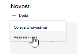 Dodavanje veze na Novosti iz web-dijela Novosti