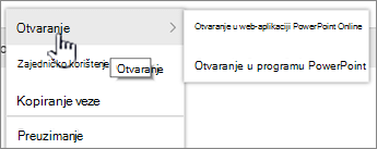 Izbornik elipsa datoteke s istaknutom mogućnosti Otvori
