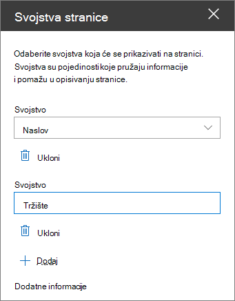 Okno web-dijela svojstva stranice