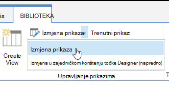 Kartica Biblioteka s istaknutom opcijom Izmijeni prikaz