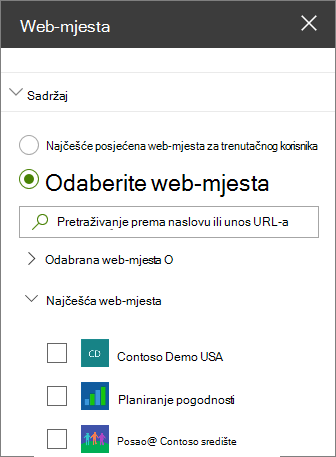 Postavke web-dijela web-mjesta
