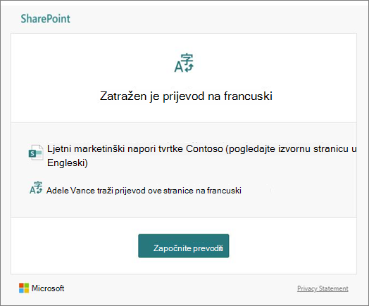 E-pošta zahtjeva za prijevod