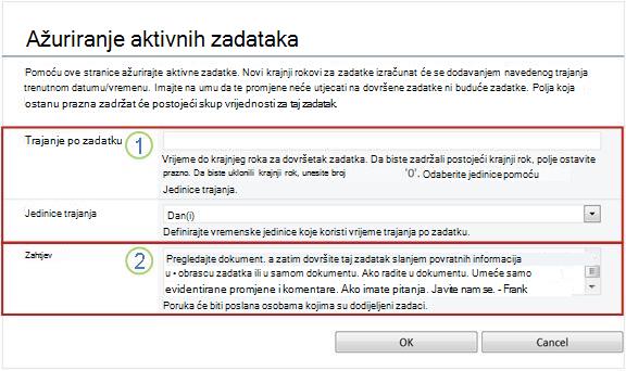 Obrazac za promjenu aktivnih zadataka