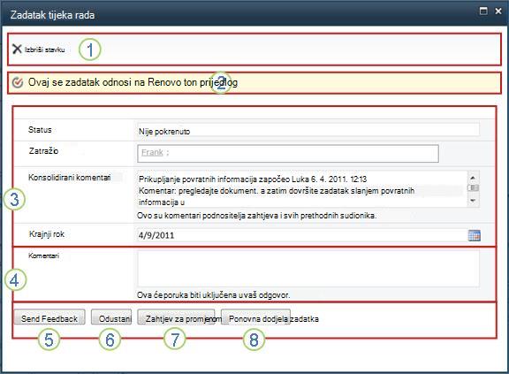 Zadatak prikupljanja povratnih informacija s istaknutim poljima