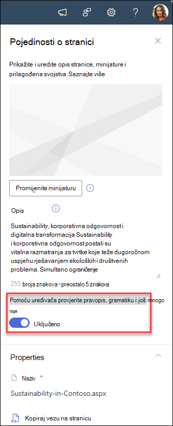 Snimka zaslona s uključivanjem ili isključivanjem gumba za uređivanje