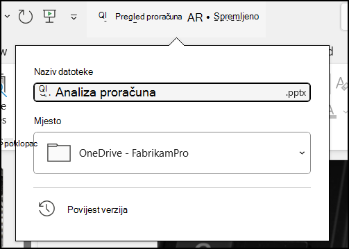 Padajući izbornik naslova dokumenta u programu Word za Office 365