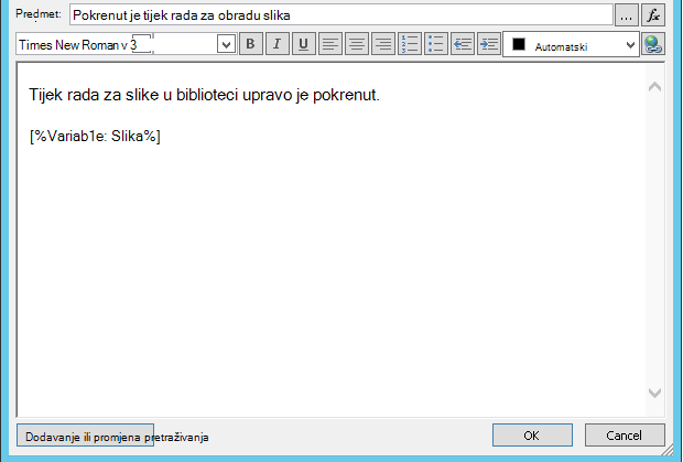 tijek rada Tijelo poruke e-pošte sa slikom
