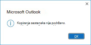 Pogreška pri kopiranju sastanaka u programu Outlook