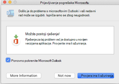 Microsoftov prozor za izvješćivanje o pogreškama.