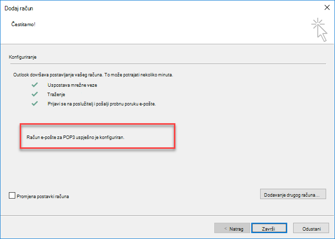 Dodavanje računa kao POP-a u programu Outlook