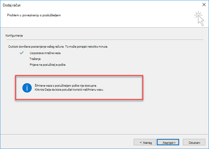 Pogreška šifrirane veze u programu Outlook