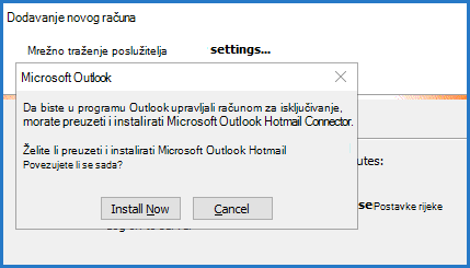 Upit za Outlook Hotmail Connector