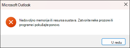 Pogreška nedostatka memorije u programu Outlook