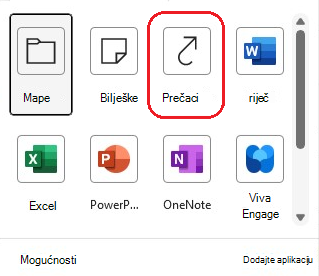 Snimka zaslona s vezom Prečaci