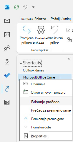 Snimka zaslona značajke prečaca