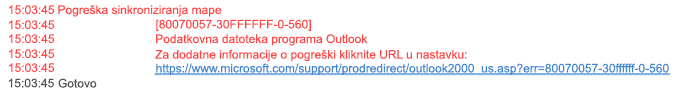 Pogreška mape problema sa sinkronizacijom 80070057-30FFFFFF-0-560