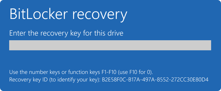Snimka zaslona za oporavak značajke BitLocker.