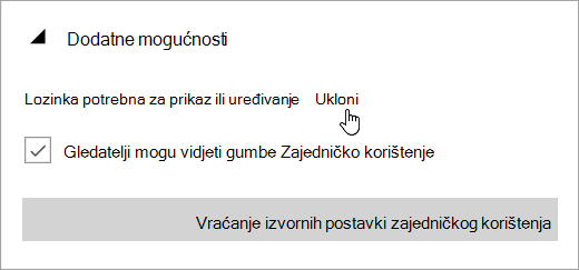 Snimka zaslona koja prikazuje izbornik Dodatne mogućnosti