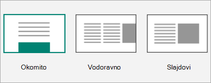 Snimka zaslona na kojoj se prikazuju minijature rasporeda swaya.