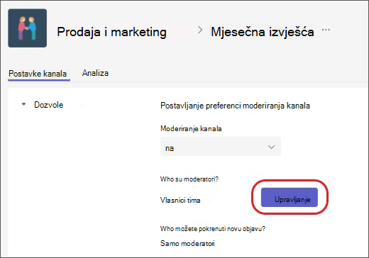 Dodavanje ili uklanjanje moderatora kanala