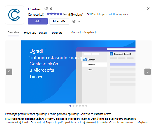 Snimka zaslona s prikazom prozora koji se otvara kada odaberete aplikaciju.