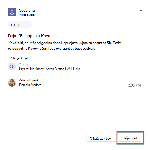 Pojedinosti o odobrenju za Microsoft Teams