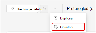 Snimka zaslona otkazivanja događaja u aplikaciji Teams