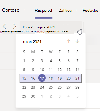 Promijenite raspon datuma prikaza rasporeda u aplikaciji Smjene.
