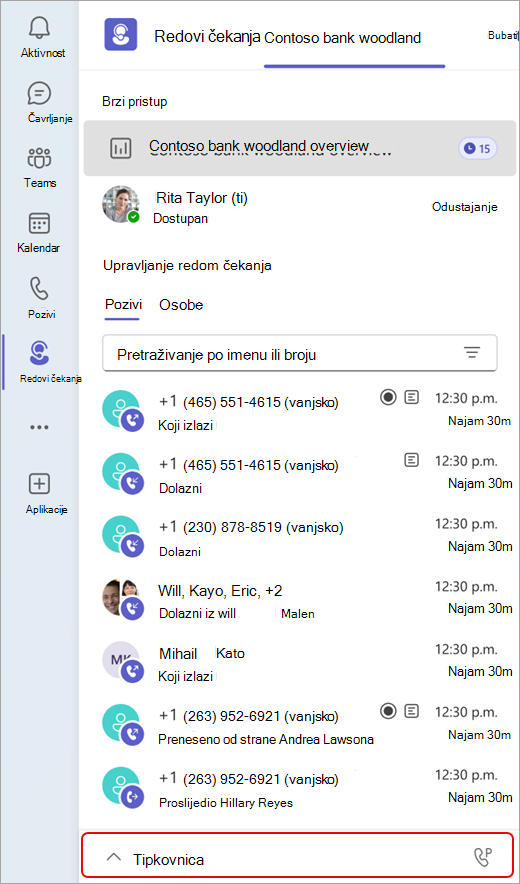Snimka zaslona na kojoj se prikazuje gdje pronaći tipkovnicu za biranje