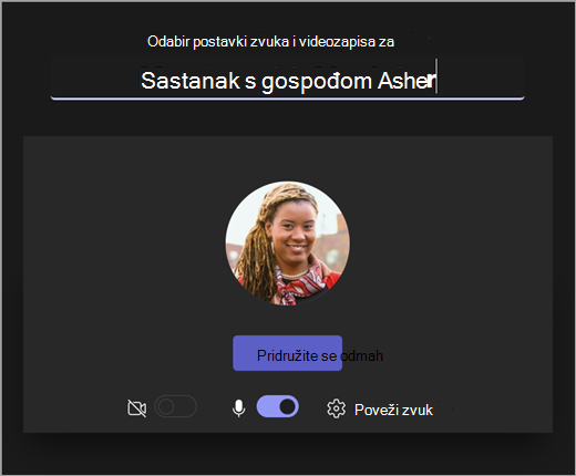 Snimka zaslona s otvaranjem zaslona kada predavač započne sastanak u aplikaciji Microsoft Teams za obrazovanje.