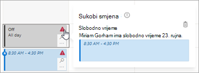 Upravljanje sukobom smjena u rasporedu u aplikaciji Smjene.
