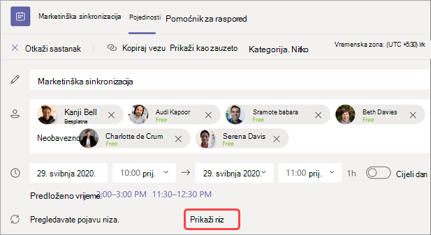 Slika na kojoj se prikazuje gdje se niz prikaza nalazi u marketinškoj sinkronizaciji