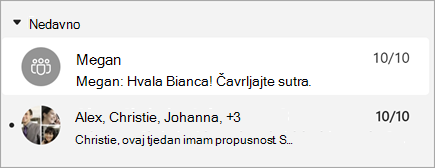 Snimka zaslona poruka s pretpregledom poruke koji prikazuje i vremensku oznaku.