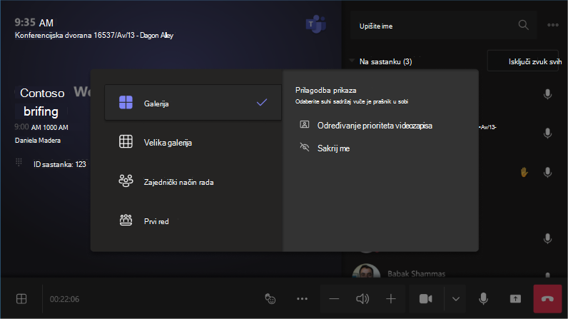 Prilagodba prikaza sobe između Određivanje prioriteta videozapisa ili Sakrij me