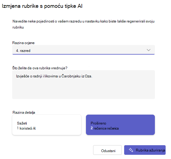 Izmjena rubrike pomoću umjetne inteligencije