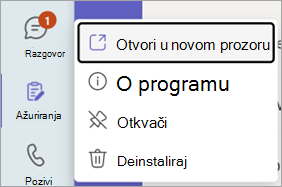 Otvaranje Ažuriranja u novom prozoru