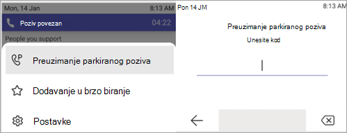 Snimka zaslona s prikazom postupka preuzimanja zadržanog poziva.