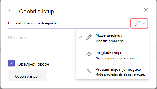 Slika s istaknutom ikonom za uređivanje radi upravljanja pristupom snimanju.