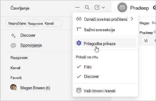 Snimka zaslona prilagodbe prikaza u jednostavnoj suradnji