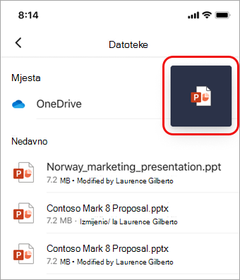 Dodirnite ikonu Prikaži da biste se vratili u PowerPoint