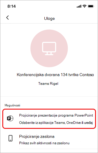 Dodirnite Projiciranje prezentacije programa PowerPoint