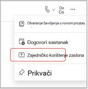 Zajedničko korištenje zaslona u čavrljanju u aplikaciji MS Teams
