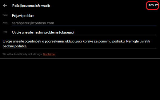 Slanje povratnih informacija ili prijava problema